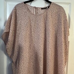 Halogen 3X Light Pink & Black Polka Dot Blouse – Short Sleeves
